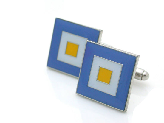 Square in a square enamel pattern cufflinks in blue