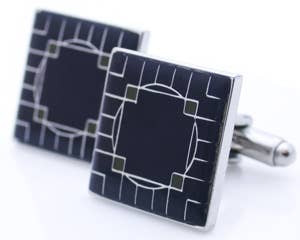 Circle and square enamel pattern cufflinks in black