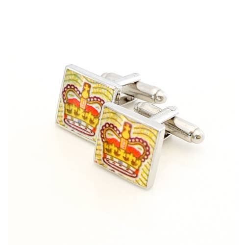 Square cufflinks with the crown from Canadian dollar bill