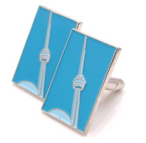 CN Tower cufflinks in blue enamel