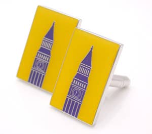 Yellow and blue Big Ben cufflinks