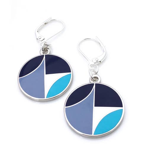 Architecture inspired enamel earings in navy and white