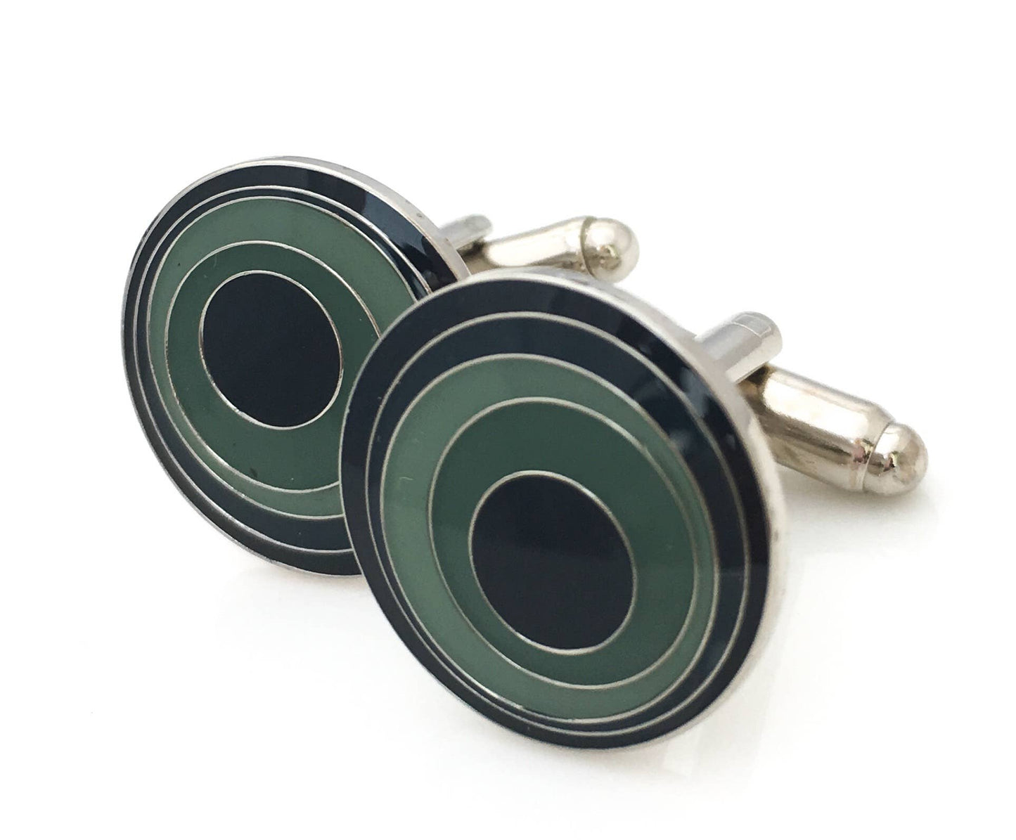Round cufflinks with circles within circles in gray