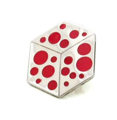 Cube pin with red enamel polka dots