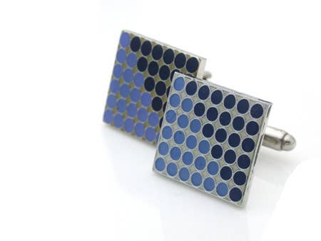 Enamel cufflinks with circles half on a diagonal navy and blue