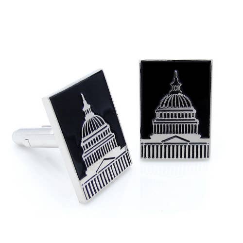 Load image into Gallery viewer, Enamel black cufflinks of the US Capitol Building 
